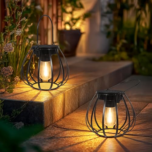 Dehobo Solarlampen für Außen Hängend/Stehend 2 Stück - Solar Lampions Außen Wetterfest - Solar Laternen mit LED Glühbirne Warmweiss für Gartendeko, Balkon, Terassendeko, Camping Lampe von Dehobo