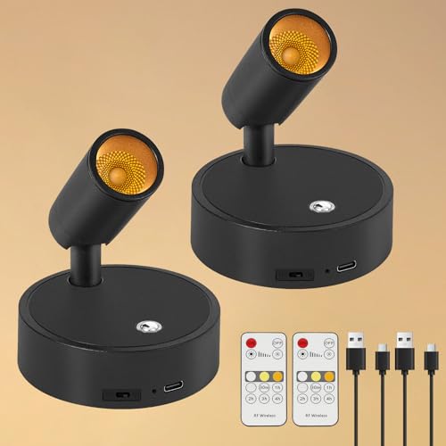 Dehobo USB Aufladbar Akku Spotlight mit Fernbedienung - Wandspots 3 Farbtemperaturen Dimmbar - 350° Drehbare Wandlampe Bilderleuchte Kabellos mit Timing Funktion für Schlafzimmer, Studie, Büro, 2 Pack Dehobo USB Aufladbar Akku Spotlight mit Fernbedienung - Wandspots 3 Farbtemperaturen Dimmbar - 350° Drehbare Wandlampe Bilderleuchte Kabellos mit Timing Funktion für Schlafzimmer, Studie, Büro, 2 Pack von Dehobo