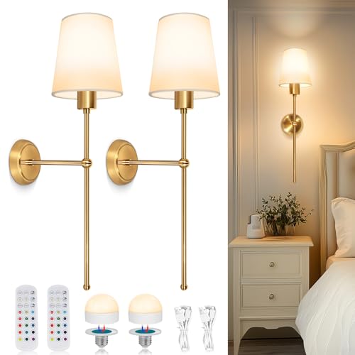 Dehobo Wandleuchte Innen USB Aufladbare, Wandlampe Akku Dimmbar Drahtlose Wandbeleuchtung mit 3000K-6000K, 12 RGB und Fernbedienung für Schlafzimmer Wohnzimmer Flur Nachttischlampe von Dehobo