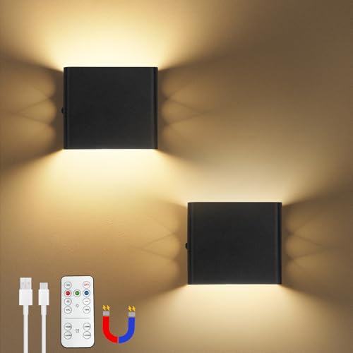 Dehobo Wandleuchte LED Innen - Matt Schwarz Wandlampe Batterie USB Aufladbar 1.5W 3000K 4000K 6000K Dimmbare - Moderne Innen Wandbeleuchtung für Wohnzimmer Schlafzimmer Treppen Zuhause - 2 Stück Dehobo Wandleuchte LED Innen - Matt Schwarz Wandlampe Batterie USB Aufladbar 1.5W 3000K 4000K 6000K Dimmbare - Moderne Innen Wandbeleuchtung für Wohnzimmer Schlafzimmer Treppen Zuhause - 2 Stück von Dehobo