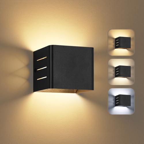Dehobo Wandleuchte LED Innen - Matt Schwarz Wandlampe Batterie USB Aufladbar 1.5W 3000K 4000K 6000K Dimmbare - Moderne Innen Wandbeleuchtung für Wohnzimmer Schlafzimmer Treppen Zuhause von Dehobo