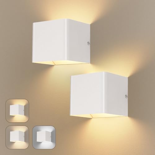 Dehobo Wandleuchte LED Innen - Matt Weiß Wandlampe Batterie USB Aufladbar 1.5W 3000K 4000K 6000K Dimmbare - Moderne Innen Wandbeleuchtung für Wohnzimmer Schlafzimmer Treppen Zuhause - 2 Stück von Dehobo