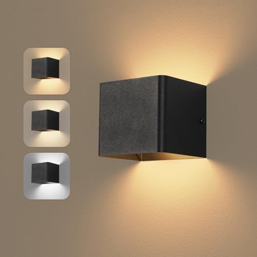Dehobo Wandleuchte LED Innen - Schwarz Wandlampe Innen USB Wiederaufladbare 1.5W 3000K 4000K 6000K - Moderne Innen Aussen Wandlampe für Wohnzimmer Schlafzimmer Treppen Flur von Dehobo