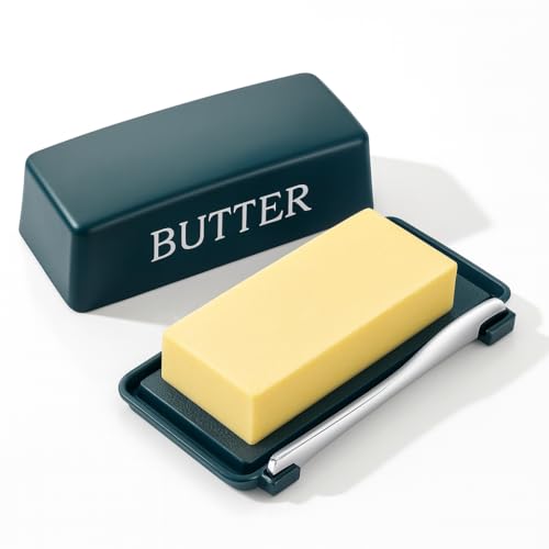 Butterdose mit Deckel und Edelstahlmesser, große BPA-freie Kunststoff-Butterschalen mit Deckel, grüner Butterbehälter von Dehov