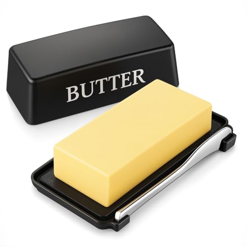 Butterdose mit Deckel und Messer, lebensmittelechter Kunststoff-Butterhalter mit Deckel für Arbeitsplatte, schwarz, spülmaschinenfest, Butter-Aufbewahrungsbehälter Butterdose mit Deckel und Messer, lebensmittelechter Kunststoff-Butterhalter mit Deckel für Arbeitsplatte, schwarz, spülmaschinenfest, Butter-Aufbewahrungsbehälter von Dehov
