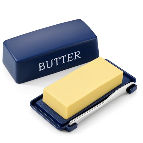 Butterdosen mit Deckel und Edelstahlmesser, lebensmittelechter Kunststoff-Butterhalter für Arbeitsplatte, Blaukäse-Aufbewahrungsbehälter von Dehov