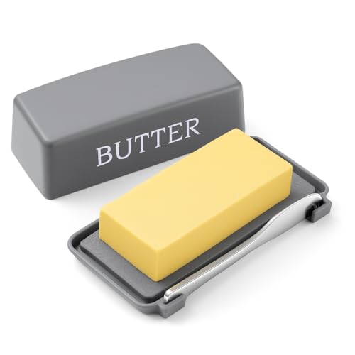 Butterhalter mit Deckel und Messer, lebensmittelechter Kunststoff, Butterschalen mit Deckel und Streuer, grauer Käse-Aufbewahrungsbehälter für Arbeitsplatte von Dehov