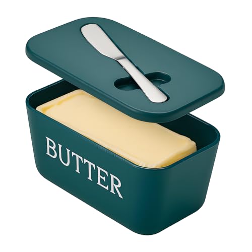 Große Butterdose mit Deckel und Messer, lebensmittelechter Kunststoff, großer Butterbehälter mit Deckel, Butterhalter mit Edelstahlmesser für Küche, Dekoration, Arbeitsplatte von Dehov