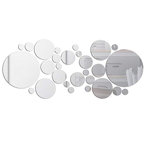 30 Stück Runde Kreis Spiegel Einstellung Wand Aufkleber 3D Spiegel DIY Wandtattoos für Haus Zimmer Dekoration (Silber) von Deike Mild