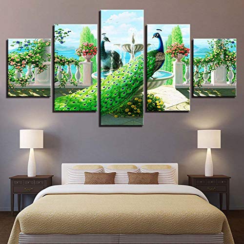 Bilder Vlies Leinwandbild Kunstdruck modern Wandbilder Wanddekoration Design Wand Bild - Pfau (200 * 100cm) von Deike Mild