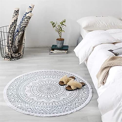 Deike Mild Mandala Runde Teppich, Bohemian Style Cotton Washable Teppich für Wohnzimmer Schlafzimmer Durchmesser 92cm (Grau) von Deike Mild