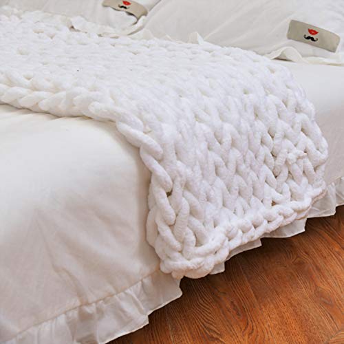Strickdecke, Grob Gestrickte Wolldecke, Super Große Klobige Stricken Handgewebte Decke für Haustier Bett Stuhl Sofa (Weiß,80x100cm) von Deike Mild