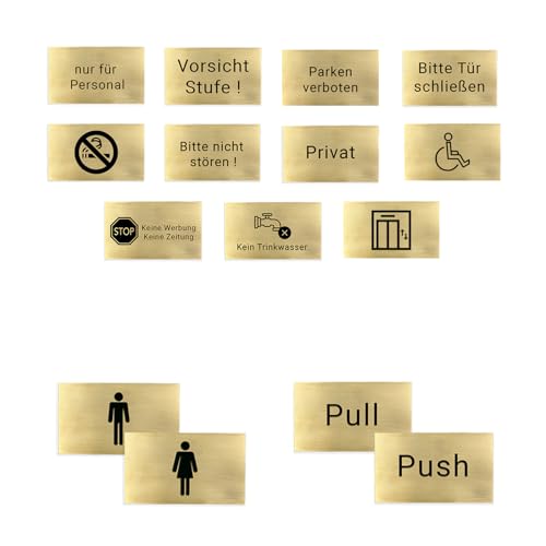 hochwertiges Messingschild mit Gravur - versch. Größen | Motiv Push and Pull (Set 2 Messingschilder) mit Schraublöchern 80 x 50 mm von Dein Brandstempel