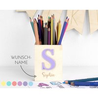 stiftebecher Holz | Initial Wunschname Verspielt von DeinLieblingsteil