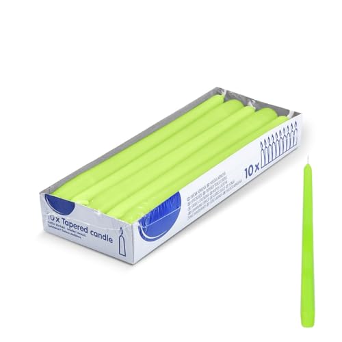 DeinPack 10 Spitzkerzen - Gelbgrün - Dekorative Haushaltkerzen - Brenndauer 8 Stunden - Festliche Kerzen für Party, Hochzeit und andere Anlässe von DeinPack