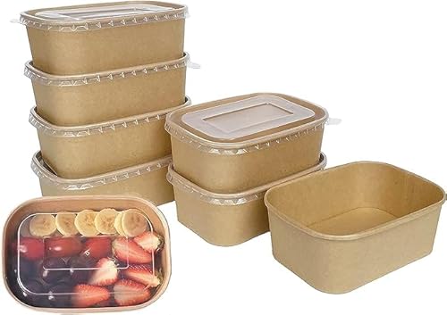 DeinPack 100 Salatschale to go mit Deckel braun eckig 375 ml 12,5x10,5x5cm I Recycelbare Schalen Kraftkarton Verpackung mit Innenbeschichtung I Deckel aus recyceltem PET von DeinPack