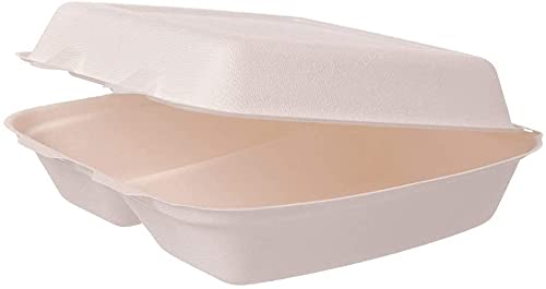 DeinPack 200 Bio Einweg Bagasse Schalen Zuckerrohr Einweg Menübox biologisch abbaubar I Menübox 2-geteilt Klappdeckel-Box Schale Kompostierbar 1200 ml I 200 Menübox Einweg 236 x 231 x 81 mm weiß von DeinPack