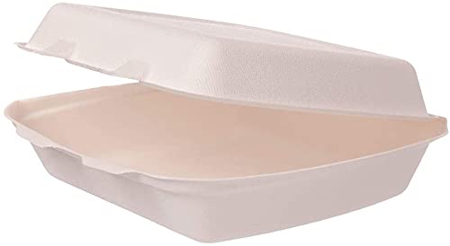 DeinPack 200 Bio Einweg Bagasse Schalen Zuckerrohr Einweg Menübox biologisch abbaubar I Menübox ungeteilt Klappdeckel-Box Schale Kompostierbar 1200 ml I 200 Menübox Einweg 236 x 231 x 81 mm weiß von DeinPack