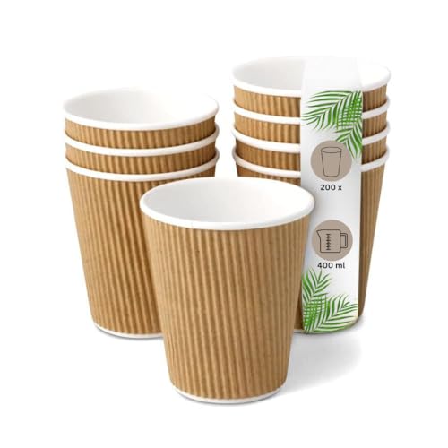 DeinPack 200 Riffelbecher 400 ml doppelwandig | to Go Pappbecher aus braunem Kraftkarton I Umweltfreundliche Kaffee Trinkbecher mit Hitzebarriere / 12 oz I Kaffeebecher von DeinPack