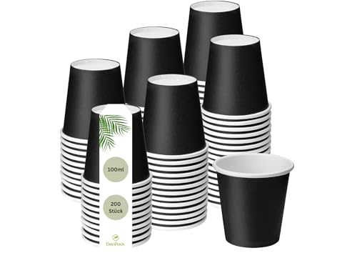 DeinPack 200 x Pappbecher 100 ml / 4 oz, Ø 62 mm schwarz - Einwegbecher schwarz | Probierbecher | Espressobecher | Kaffeebecher Einweg aus Kraft-Karton von DeinPack
