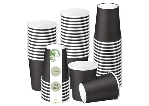 DeinPack 200 x Pappbecher 200 ml / 8 oz, Ø 80 mm schwarz - Einwegbecher schwarz | Probierbecher | Snackbecher | Kaffeebecher Einweg aus Kraft-Karton von DeinPack