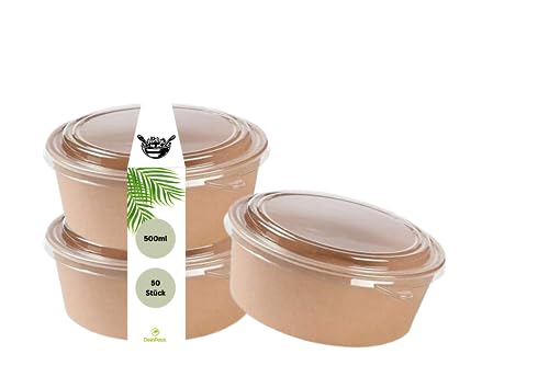 DeinPack 50 Salatschale to go mit Deckel braun rund 500 ml I Recycellbare Schalen Kraftkarton Verpackung mit PLA Innenbeschichtung I mit rPET Deckel das wiederverwendbar ist DeinPack 50 Salatschale to go mit Deckel braun rund 500 ml I Recycellbare Schalen Kraftkarton Verpackung mit PLA Innenbeschichtung I mit rPET Deckel das wiederverwendbar ist von DeinPack