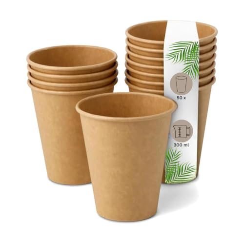 DeinPack 50 Kaffeebecher 300 ml 12 oz Umweltfreundliche Kaffeebecher I Pappbecher braun I Probierbecher Trinkbecher I Coffee to go Einwegbecher biologisch abbaubar von DeinPack