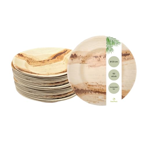 DeinPack 50 Palmblatt Teller rund 23cm | Bio Einweggeschirr biologisch abbaubar | Partygeschirr | Einmalgeschirr | Wegwerfgeschirr | Snackschale | Teller kompostierbar von DeinPack