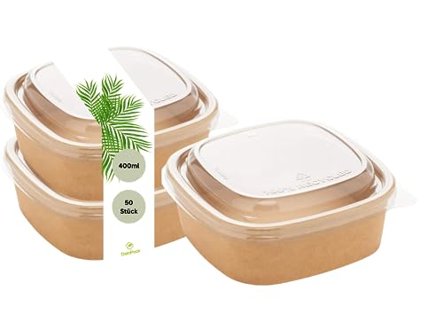 DeinPack 50 Salatschalen 400ml | to go Schalen mit Deckel braun eckig I Recycellbare Schalen Kraftkarton Verpackung mit PLA Beschichtung I Suppenschale | Eisschale | Deckel aus recyceltem PET DeinPack 50 Salatschalen 400ml | to go Schalen mit Deckel braun eckig I Recycellbare Schalen Kraftkarton Verpackung mit PLA Beschichtung I Suppenschale | Eisschale | Deckel aus recyceltem PET von DeinPack