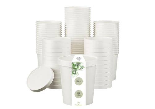 DeinPack 500 Suppenbecher 750ml 26 oz | To Go Becher mit Deckel weiß I Becher mit Innenbeschichtung | Suppen-Becher to Go Pappe I Eisbecher mit Deckel von DeinPack