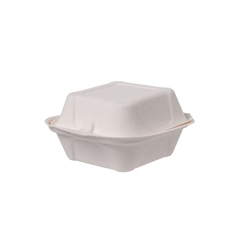 DeinPack Bio Burger-Box 'M' Einweg Zuckerrohr Schale Einweggeschirr biologisch abbaubar I Burgerboxen Bagasse Schalen kompostierbar Klappdeckel Box 'M' 14 x 12,7 x 7 cm I 500 x Hamburger Box weiß von DeinPack