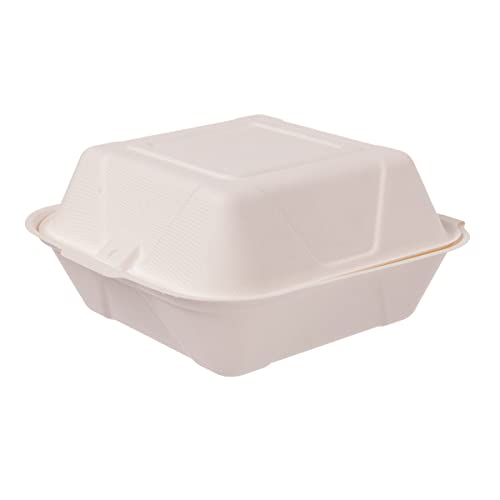 DeinPack Bio Burger-Box 'XXL' Einweg Zuckerrohr Schale Einweggeschirr biologisch abbaubar I Burgerboxen Bagasse Schalen kompostierbar Klappdeckel Box 'XXL' 21,6x21x10,3cm 200 x Hamburger Box weiß von DeinPack