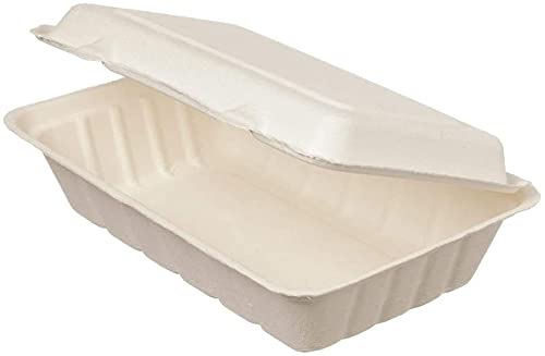 DeinPack Bio Einweg Bagasse Schalen Zuckerrohr Einweggeschirr biologisch abbaubar I Lunch-Box ungeteilt Schale Kompostierbar 650 ml I 50 Menüschalen rechteckig 16x24 cm weiß von DeinPack