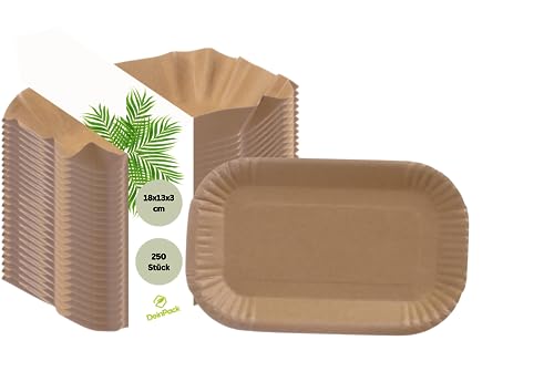 DeinPack Pappschalen eckig 18 x 13 x 3 cm I Imbissteller braun aus Recyclingkarton für Pommes Currywurst I recycelbar und umweltfreundlich I Pommesschalen rechteckig 250 Stück von DeinPack