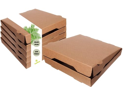 DeinPack Pizzakarton 32x32 Pizzaschachtel Karton für Pizza I Pizza-Boxen 32x32 cm Pizza-Kartons 100 Stück I Kompostierbare Verpackung Pizza-Box Quadratisch Recyclingkarton Braun von DeinPack