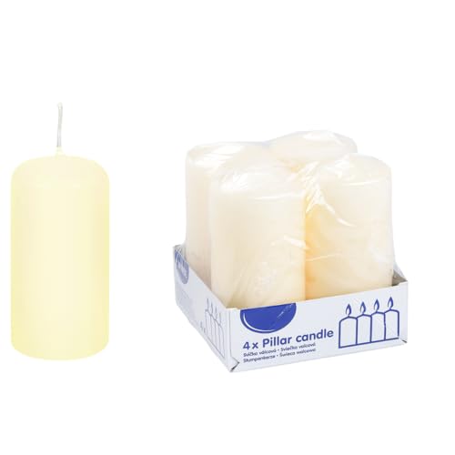 DeinPack Stumpenkerzen champagner - 4 Stück | Ø 4 x 8 cm | Brenndauer: ca. 10 Stunden | Hochwertige Stumpenkerze | ideal für Gastronomie, Hotels, Kirchen- Hochzeiten & Feierlichkeiten von DeinPack