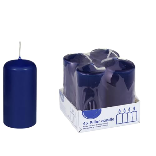 DeinPack Stumpenkerzen dunkelblau - 4 Stück | Ø 4 x 8 cm | Brenndauer: ca. 10 Stunden | Hochwertige Stumpenkerze | ideal für Gastronomie, Hotels, Kirchen- Hochzeiten & Feierlichkeiten von DeinPack