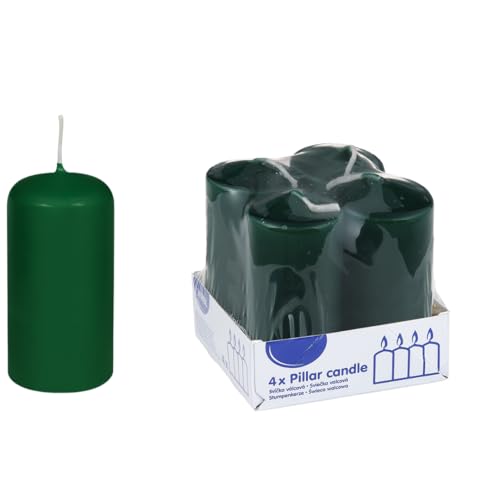 DeinPack Stumpenkerzen dunkelgrün - 4 Stück | Ø 4 x 8 cm | Brenndauer: ca. 10 Stunden | Hochwertige Stumpenkerze | ideal für Gastronomie, Hotels, Kirchen- Hochzeiten & Feierlichkeiten von DeinPack