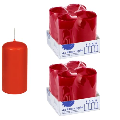 DeinPack Stumpenkerzen rot - 8 Stück | Ø 4 x 8 cm | Brenndauer: ca. 10 Stunden | Hochwertige Stumpenkerze | ideal für Gastronomie, Hotels, Kirchen- Hochzeiten & Feierlichkeiten von DeinPack