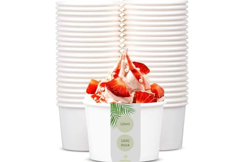 DeinPack 1000 Eisbecher 120ml | Umweltfreundliche Universal Karton mit PLA für EIS, Dessert, Fingerfood, Vorspeisen, Snacks I Speisebecher weiß unbedruckt rund kompostierbar von DeinPack