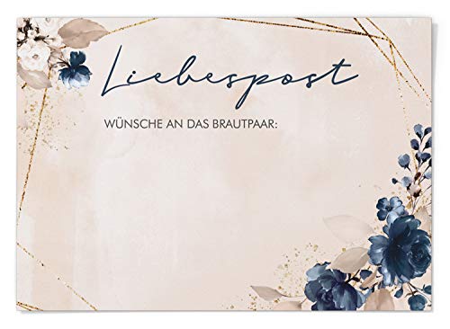 DeinWeddingshop Ballonflugkarten zur Hochzeit 50 Stück, extra leichte Postkarten für langen Flug, Platz für Glückwünsche (Watercolor Breeze Rose) von DeinWeddingshop