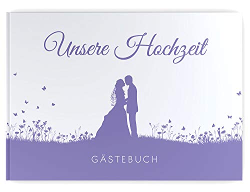 DeinWeddingshop Gästebuch Hochzeit Brautpaar, ohne Fragen blanko Hardcover hochwertig, Hochzeitsgästebuch Hochzeitsbuch Fotobuch, Leaf Couple (Flieder/lila) von DeinWeddingshop