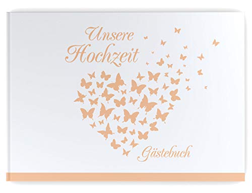 DeinWeddingshop Gästebuch Hochzeit Schmetterling - Hardcover, ohne Fragen, A4 quer, Butterfly Heart (apricot) von DeinWeddingshop