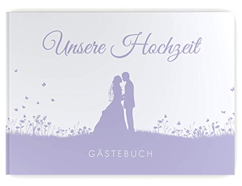 DeinWeddingshop Gästebuch Hochzeit Schmetterling - Hardcover, mit Fragen, A4 Quer, Leaf Couple (Pastell-Flieder/lila) von DeinWeddingshop