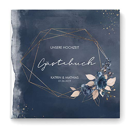 DeinWeddingshop Gästebuch Hochzeit - personalisiert - Hochzeitsgästebuch, Hardcover 21x21 cm (Inhalt mit Fragen, Watercolor Breeze) von DeinWeddingshop