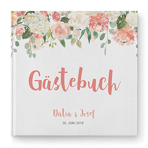 DeinWeddingshop Gästebuch Hochzeit - personalisiert - Hochzeitsgästebuch, Hardcover 21x21 cm (Inhalt mit weißen Seiten, Watercolor Floral) von DeinWeddingshop