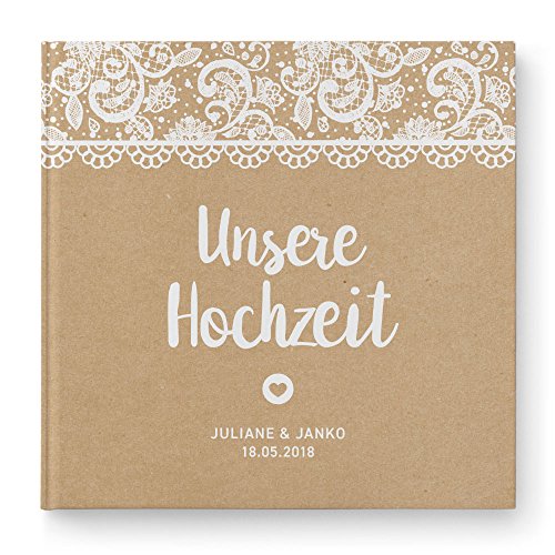 DeinWeddingshop Gästebuch Hochzeit - personalisiert - Hochzeitsgästebuch, Hardcover 21x21 cm (Inhalt mit weißen Seiten, Vintage Spitzen 2) von DeinWeddingshop