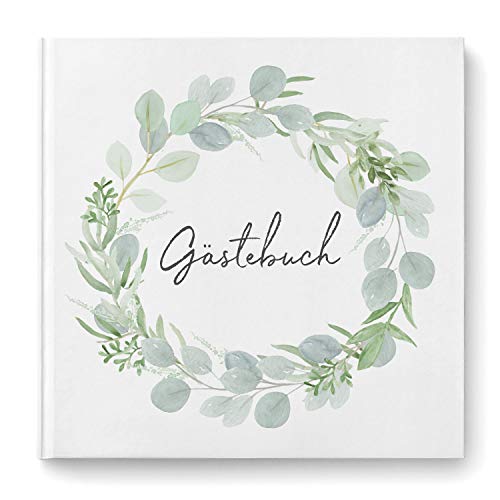 DeinWeddingshop Gästebuch zur Hochzeit - Hardcover Buch quadratisch - Hochzeitsgästebuch Hochzeitsalbum Hochzeitsbuch - Eucalyptus Green Love (mit Fragen) von DeinWeddingshop