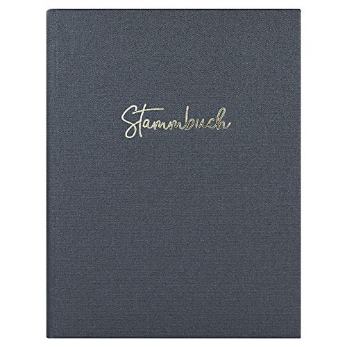 DeinWeddingshop Stammbuch der Familie - Familienstammbuch Hochzeit Standesamt - Deluxe Leinen Serie - Hardcover (Anthrazit/Gold) (16x21cm) von DeinWeddingshop