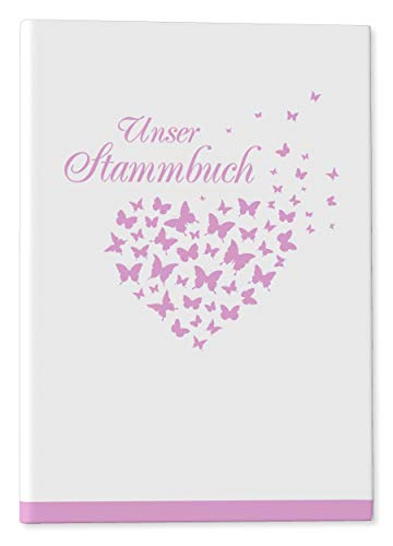 DeinWeddingshop Stammbuch der Familie - Familienstammbuch Hochzeit Standesamt - Butterfly Heart - Hardcover 16x21cm (rosa) von DeinWeddingshop
